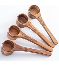 Wood Coffee Scoop-4 Pieces Wooden Scoops for Jars Small Measuring Spoons for Ground Coffee,Tea,Sugar,Seasoning-Multipurpose Wooden Scoop for Jars,Canisters,Bath Salts,Laundry Detergent(Acacia Wood)