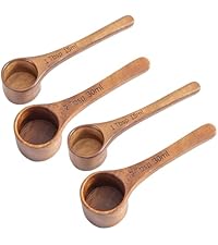 Wood Coffee Scoop-4 Pieces Wooden Scoops for Jars Small Measuring Spoons for Ground Coffee,Tea,Sugar,Seasoning-Multipurpose Wooden Scoop for Jars,Canisters,Bath Salts,Laundry Detergent(Acacia Wood)