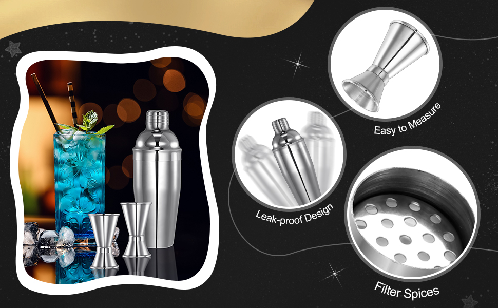 Umigy Cocktail Shaker Set Martini Shaker Bulk Stainless Steel Martini Mixer with Strainer and Double Measuring Jigger for Bar Party Home Use Wine Bar(18 Oz/ 550 ml,4 Packs)