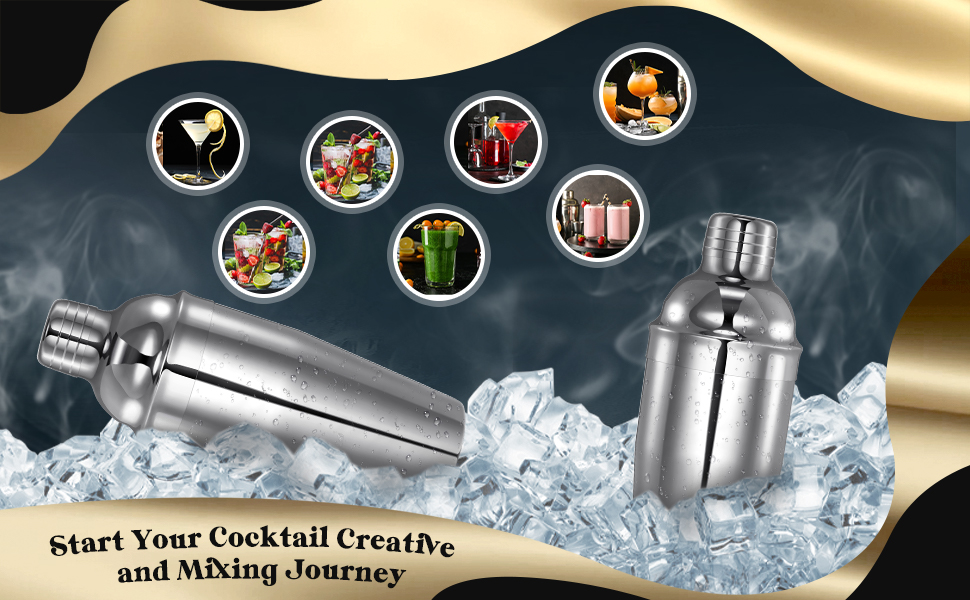 Umigy Cocktail Shaker Set Martini Shaker Bulk Stainless Steel Martini Mixer with Strainer and Double Measuring Jigger for Bar Party Home Use Wine Bar(18 Oz/ 550 ml,4 Packs)