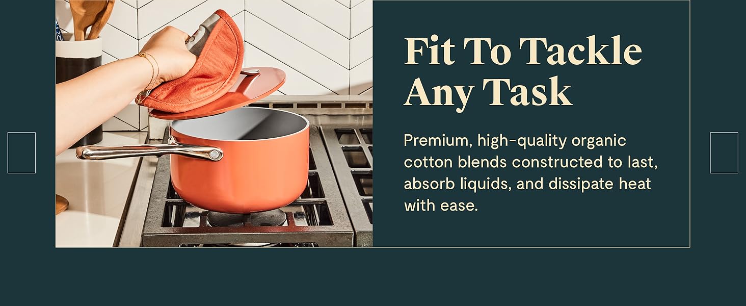 Caraway Oven Mitts - 100% Organic Cotton Oven Mitt - Double-Layer & Stain-Resistant Stitching - Safe Handling of Hot Kitchenware - Set of 2 - Navy