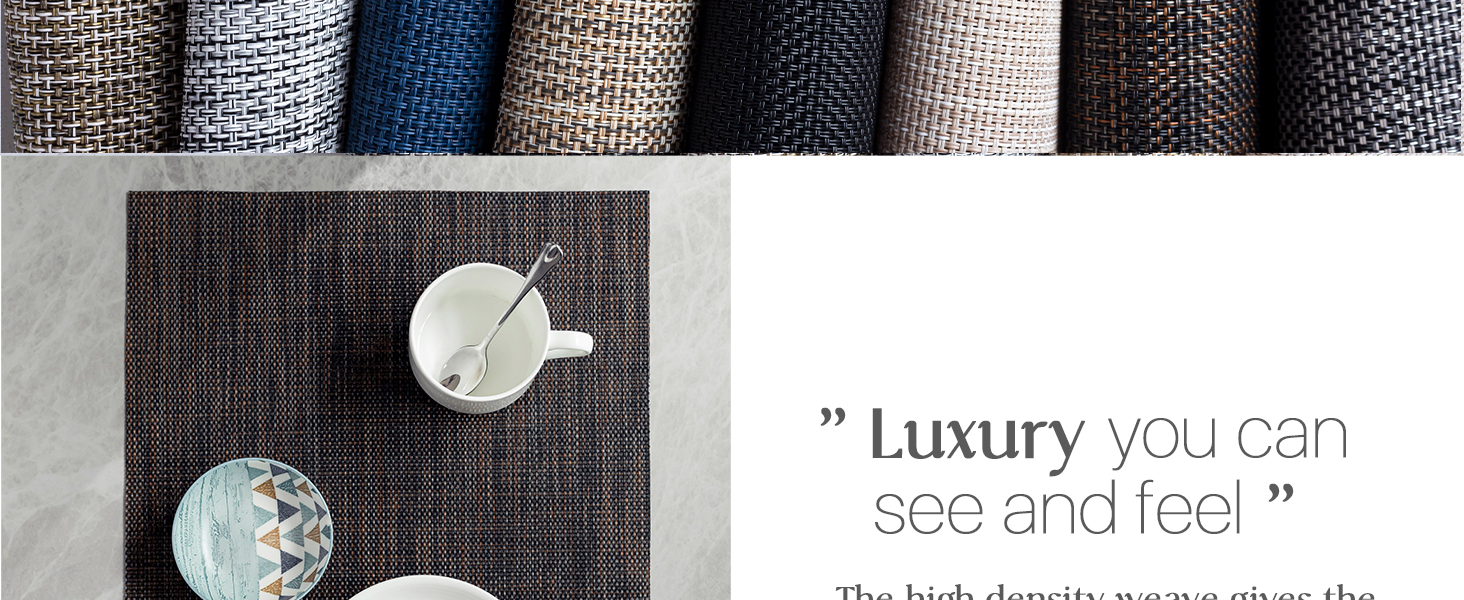 LEXMORE Placemats Set of 4 Vinyl/Plastic Woven Place Mats for Kitchen Table Indoor/Outdoor Washable Placemat Wipeable Dining Table Mats(Gray)