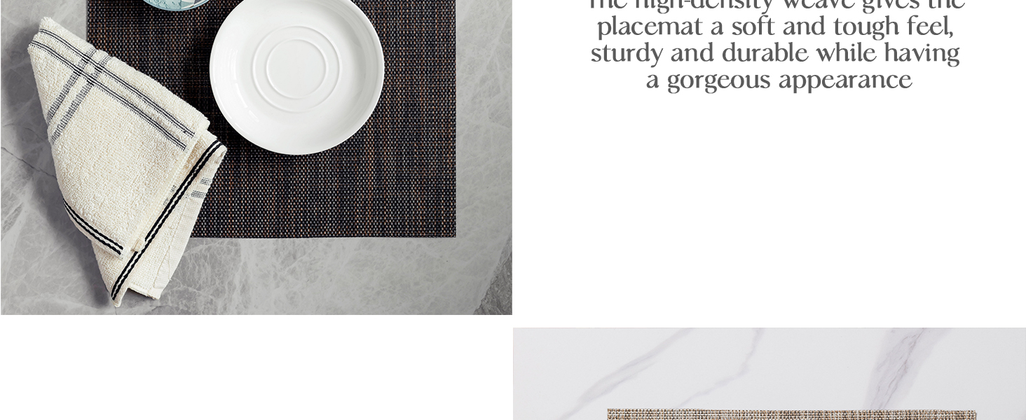 LEXMORE Placemats Set of 4 Vinyl/Plastic Woven Place Mats for Kitchen Table Indoor/Outdoor Washable Placemat Wipeable Dining Table Mats(Gray)