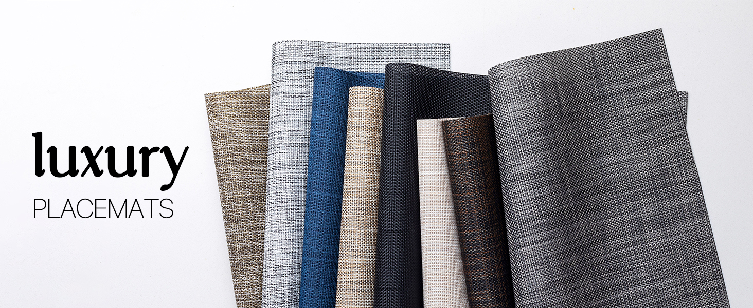 LEXMORE Placemats Set of 4 Vinyl/Plastic Woven Place Mats for Kitchen Table Indoor/Outdoor Washable Placemat Wipeable Dining Table Mats(Gray)