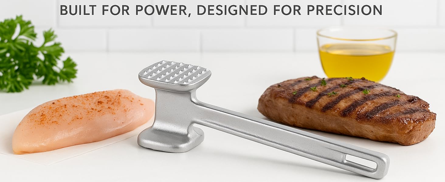 Meat Tenderizer Mallet Hammer – Heavy Duty Steak Softener Tool for Beef, Pork, Chicken, and Poultry – Dual-Sided Kitchen Meat Pounder for Tenderizing, Flattening, and Marinating