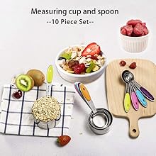 10 Pcs Measuring Cups and Spoons Set,Stackable Metal Measure Cup for Measuring Dry and Liquid Ingredients,Used Kitchen Dry Food, Cooking Baking Measurements