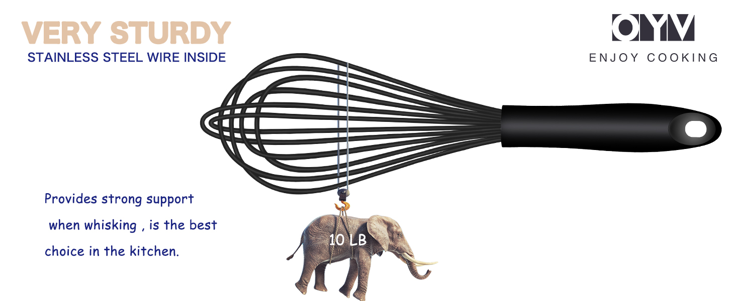 Dishwasher Safe Silicone Whisk, Sealed Waterproof Design Set of 3, Professional Kitchen Whisks for Cooking Non-Scratch, Silicone & Stainless Steel Whisk, Heat Resistant Balloon Egg Beater, Black