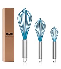 Dishwasher Safe Silicone Whisk, Sealed Waterproof Design Set of 3, Professional Kitchen Whisks for Cooking Non-Scratch, Silicone & Stainless Steel Whisk, Heat Resistant Balloon Egg Beater, Black