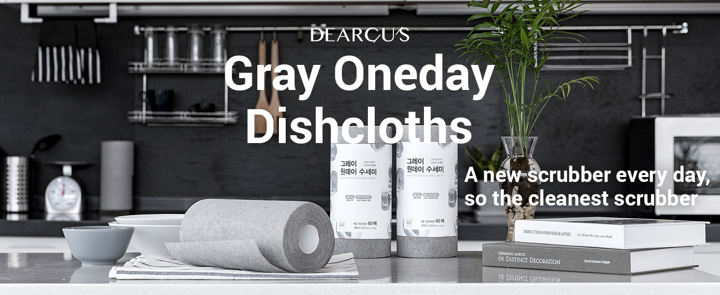 DEARCUS One Day Scrubber Disposable Dishcloth Sheets – Odor-Free Lint-Free Non-Scratch Melt-Blown PP Cleaning Cloths for Dishes, Cookware, Cooktop & Bathroom | Gray, 1 Pack 60 Sheets (~2 Month Supply)