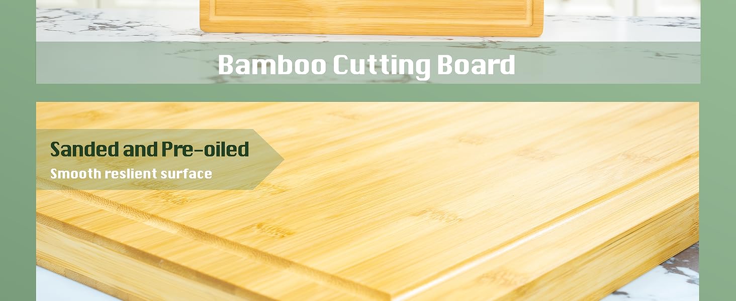 Bamboo Cutting Board for Kitchen, 18" Large Wood Charcuterie Cheese Board, Wooden Chopping Block with Side Handles and Juice Grooves
