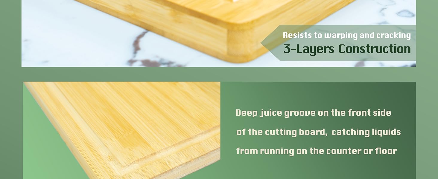 Bamboo Cutting Board for Kitchen, 18" Large Wood Charcuterie Cheese Board, Wooden Chopping Block with Side Handles and Juice Grooves