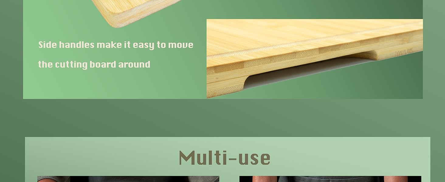 Bamboo Cutting Board for Kitchen, 18" Large Wood Charcuterie Cheese Board, Wooden Chopping Block with Side Handles and Juice Grooves