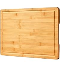 Bamboo Cutting Board for Kitchen, 18" Large Wood Charcuterie Cheese Board, Wooden Chopping Block with Side Handles and Juice Grooves