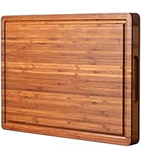 Bamboo Cutting Board for Kitchen, 18" Large Wood Charcuterie Cheese Board, Wooden Chopping Block with Side Handles and Juice Grooves