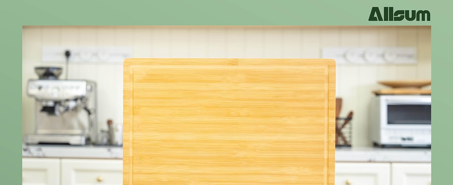 Bamboo Cutting Board for Kitchen, 18" Large Wood Charcuterie Cheese Board, Wooden Chopping Block with Side Handles and Juice Grooves