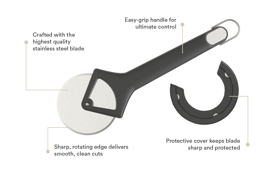 Everdure Pizza Cutter Wheel - Powerful One-Cut Stainless Steel Blade, Durable and Comfortable Grip, Protective Case Included, Dishwasher Safe, Ideal for Pizza Lovers, Chefs, Cooks, Bakers