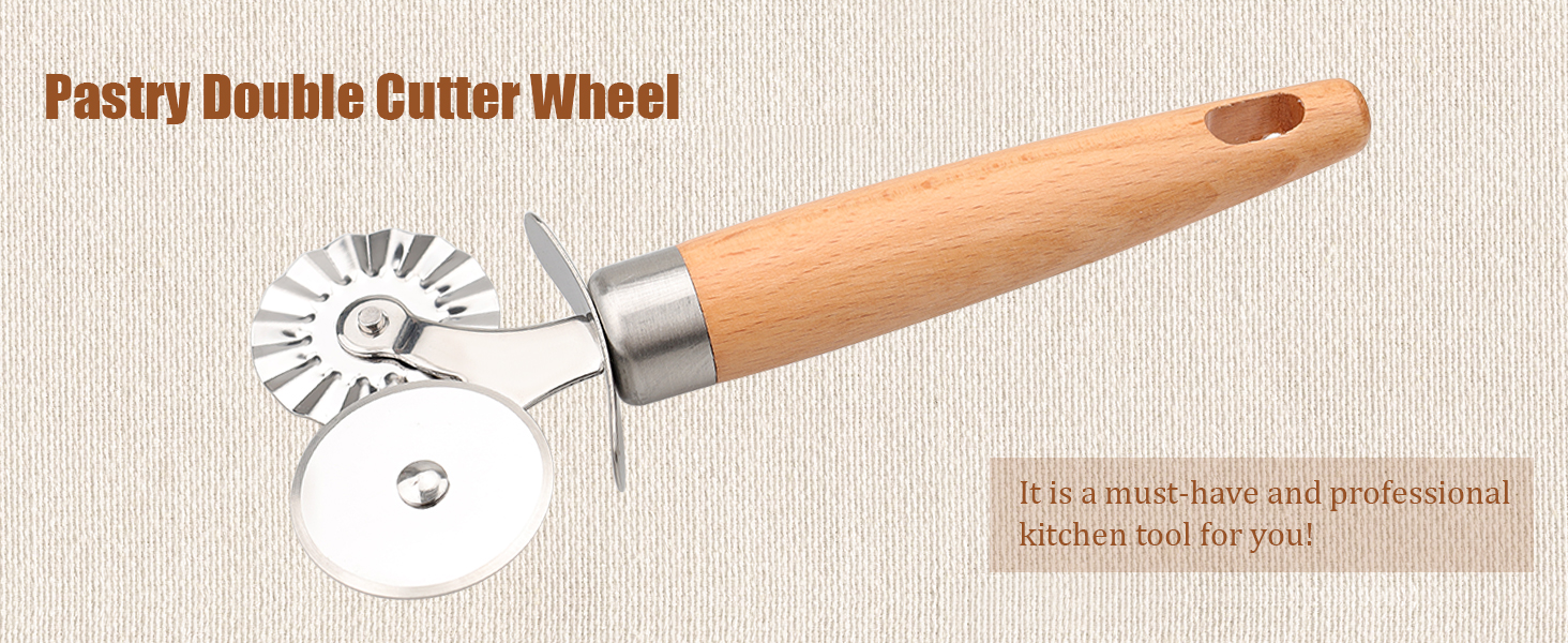 Pastry Cutter Double Wheel - Exquisite Wooden Handle, Perfect for Pasta, Pizza, Ravioli, Cookie -Cheese Slicers Enhance Your Culinary Artistry