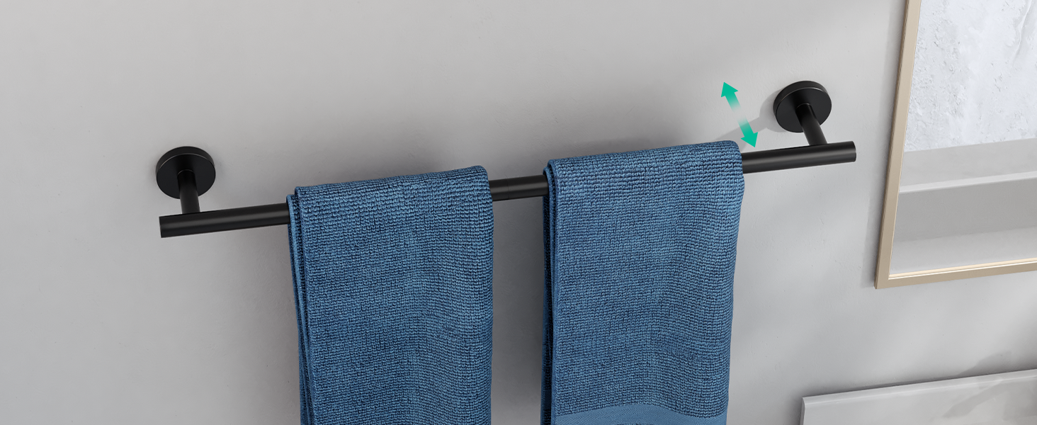 USHOWER Matte Black Bathroom Hardware Set, Modern 24-Inch Towel Bar Set Wall Mounted, Durable SUS304 Stainless Steel Bathroom Accessories Set, 4-Piece