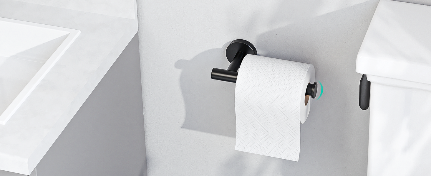 USHOWER Matte Black Bathroom Hardware Set, Modern 24-Inch Towel Bar Set Wall Mounted, Durable SUS304 Stainless Steel Bathroom Accessories Set, 4-Piece