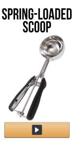 GORILLA GRIP BPA-Free Heavy Duty Ice Cream Scoop, Comfortable Ergonomic Handle, Professional Grade Scooper for Perfect Round Scoops, Spoon Frozen Hard Gelato, Sorbet, Cookie Dough, Kitchen Tool, Blue