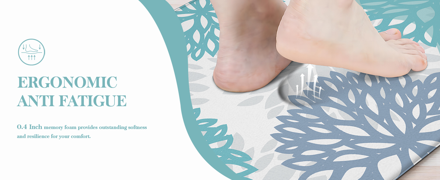 Teal Kitchen Mats Set of 2 Cushioned Anti Fatigue Kitchen Rugs Non Slip Waterproof Runner Memory Foam Kitchen Floor Mat Comfort Standing Mat for Sink,Office,Laundry