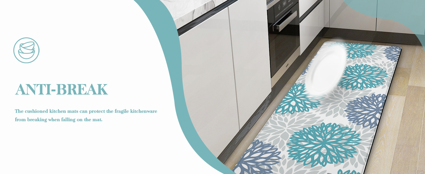 Teal Kitchen Mats Set of 2 Cushioned Anti Fatigue Kitchen Rugs Non Slip Waterproof Runner Memory Foam Kitchen Floor Mat Comfort Standing Mat for Sink,Office,Laundry