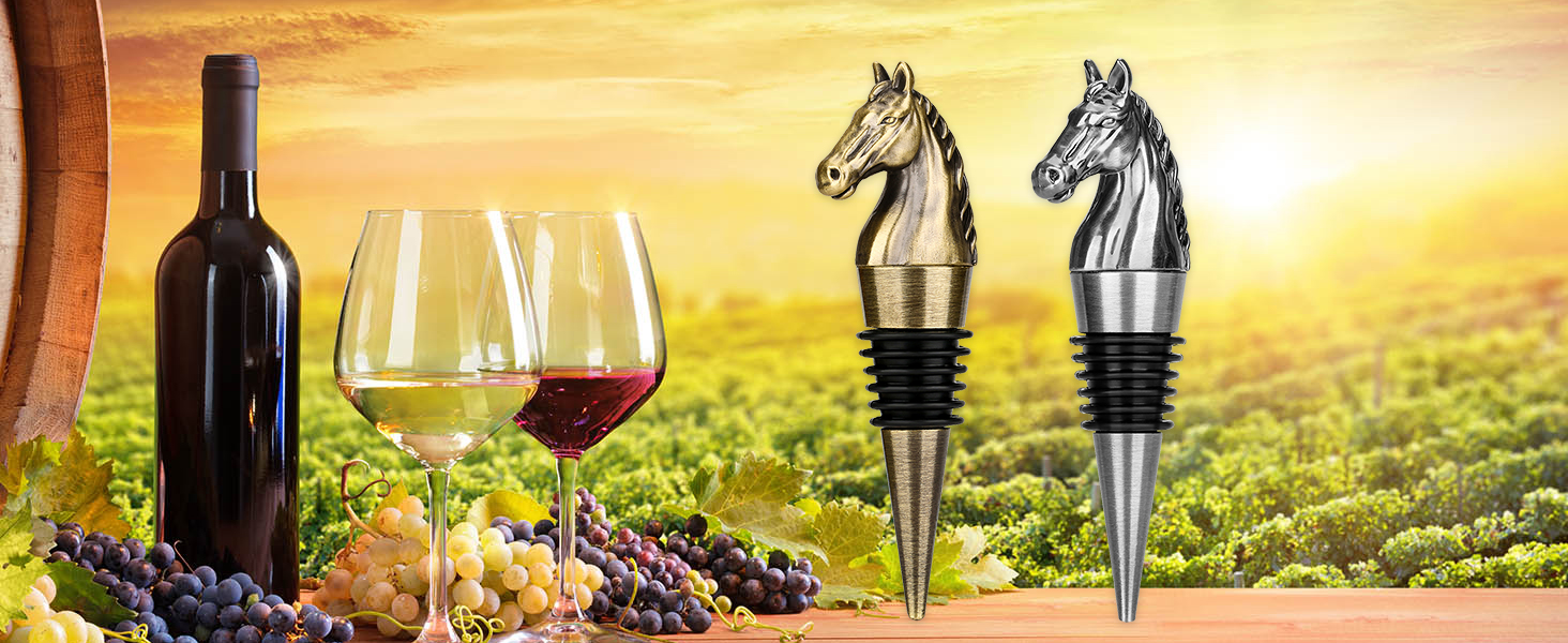 Horse Head Wine Stopper, Horse Wine Gifts Birthday Gifts for Men Women, Bottle Stoppers for Wine Champagne, Dark Silver with Gift Box