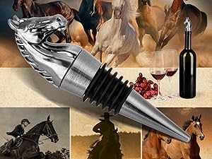 Horse Head Wine Stopper, Horse Wine Gifts Birthday Gifts for Men Women, Bottle Stoppers for Wine Champagne, Dark Silver with Gift Box
