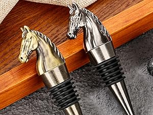 Horse Head Wine Stopper, Horse Wine Gifts Birthday Gifts for Men Women, Bottle Stoppers for Wine Champagne, Dark Silver with Gift Box