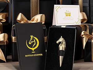 Horse Head Wine Stopper, Horse Wine Gifts Birthday Gifts for Men Women, Bottle Stoppers for Wine Champagne, Dark Silver with Gift Box