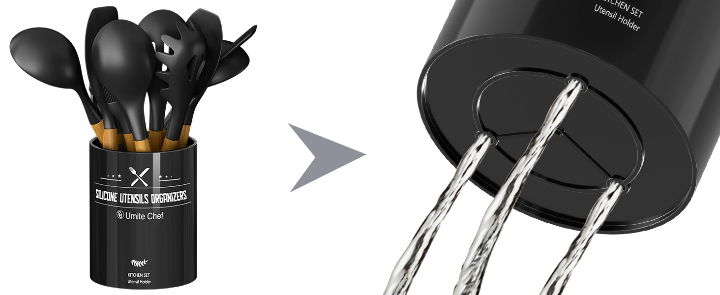 Kitchen Utensils Set- 34PCS Silicone Cooking Utensil with Holder, Umite Chef Heat Resistant Kitchen Spatula Set for Nonstick Cookware, Black Wooden Handles Kitchen Gadgets Tools Set