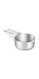 2PCS 1Cup (240ml, 8oz) Single Measuring Cup, Stainless Steel Measure Scoop, Metric and US Measurement, Dishwasher Safe