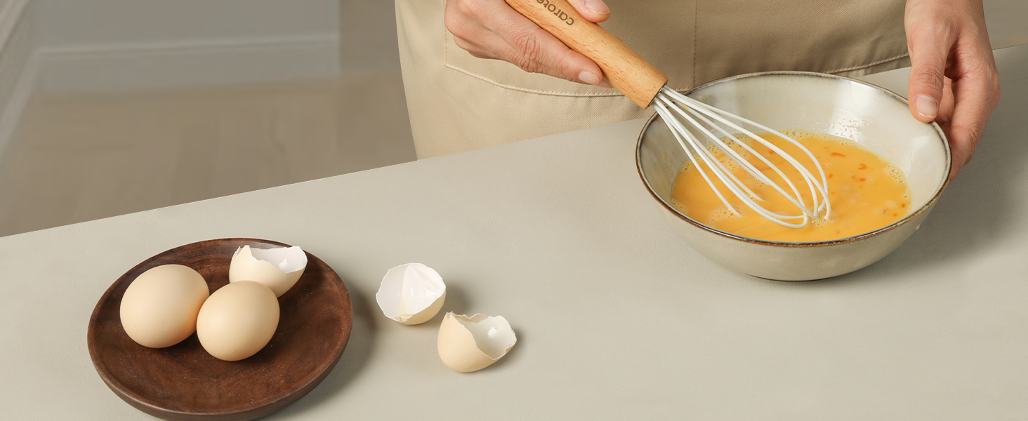 CAROTE Silicone Cooking Utensils Set, Kitchen Utensils Set 10 Pcs for cooking, BPA Free Spatula Set with Heat Resistant Wood Handles for Nonstick Cookware (Cream White)