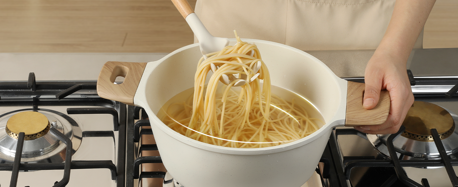 CAROTE Silicone Cooking Utensils Set, Kitchen Utensils Set 10 Pcs for cooking, BPA Free Spatula Set with Heat Resistant Wood Handles for Nonstick Cookware (Cream White)