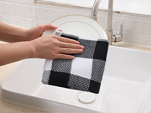 Homaxy Kitchen Towels and Dishcloths Set, 12 x 12 and 13 x 28 Inches, Set of 8 100% Cotton Waffle Weave Check Plaid Kitchen Dish Towels, Super Soft and Absorbent Dish Cloths, White & Black