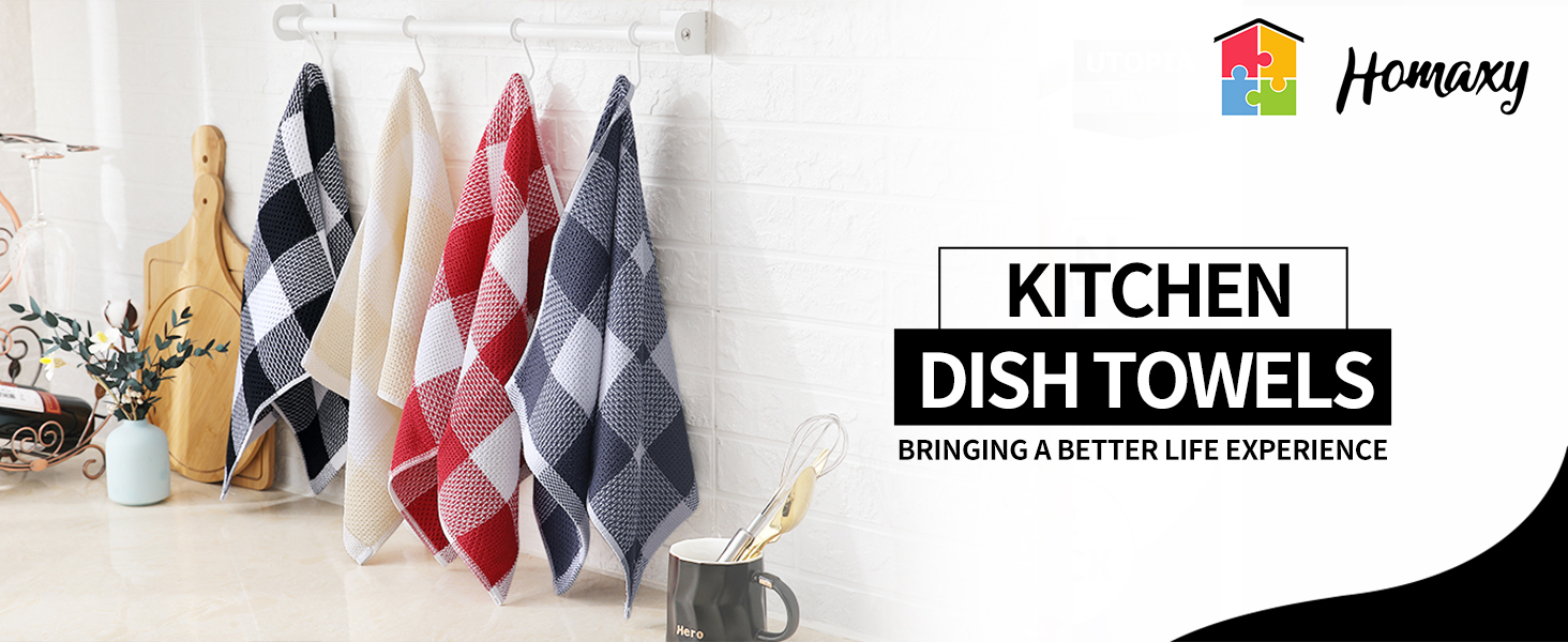 Homaxy Kitchen Towels and Dishcloths Set, 12 x 12 and 13 x 28 Inches, Set of 8 100% Cotton Waffle Weave Check Plaid Kitchen Dish Towels, Super Soft and Absorbent Dish Cloths, White & Black