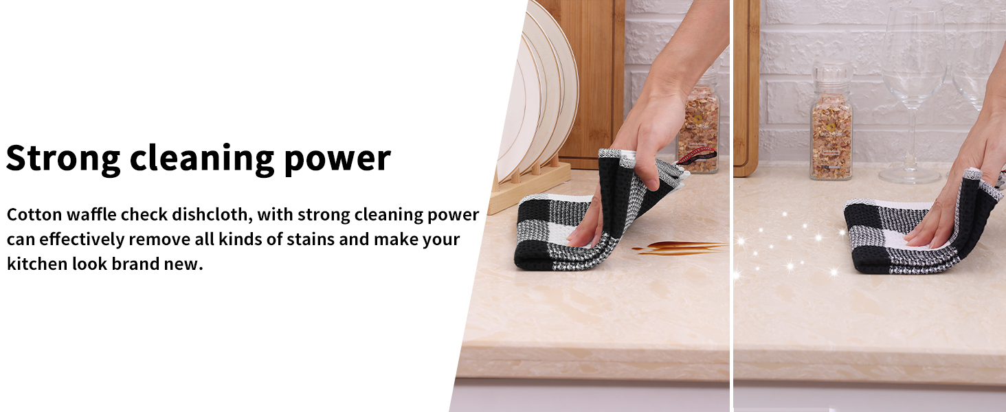 Homaxy Kitchen Towels and Dishcloths Set, 12 x 12 and 13 x 28 Inches, Set of 8 100% Cotton Waffle Weave Check Plaid Kitchen Dish Towels, Super Soft and Absorbent Dish Cloths, Black & Grey