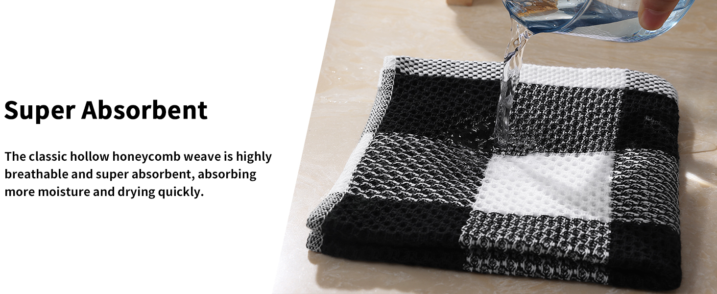 Homaxy Kitchen Towels and Dishcloths Set, 12 x 12 and 13 x 28 Inches, Set of 8 100% Cotton Waffle Weave Check Plaid Kitchen Dish Towels, Super Soft and Absorbent Dish Cloths, Black & Grey