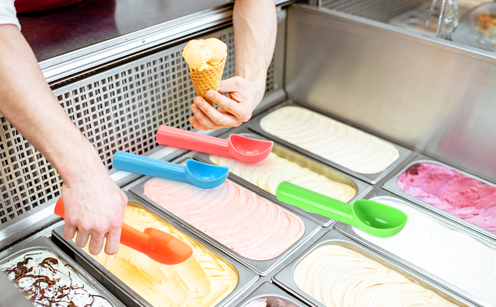 8 Pack Plastic Ice Cream Scoop Nonstick Ice Cream Spoon with Comfort Handle for Ice Cream Fruit Yogurt Potato Meat Balls Rice Dishes - Assorted Color