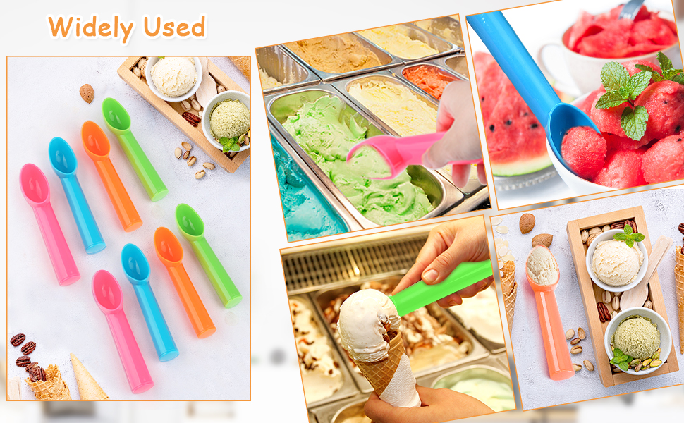 8 Pack Plastic Ice Cream Scoop Nonstick Ice Cream Spoon with Comfort Handle for Ice Cream Fruit Yogurt Potato Meat Balls Rice Dishes - Assorted Color