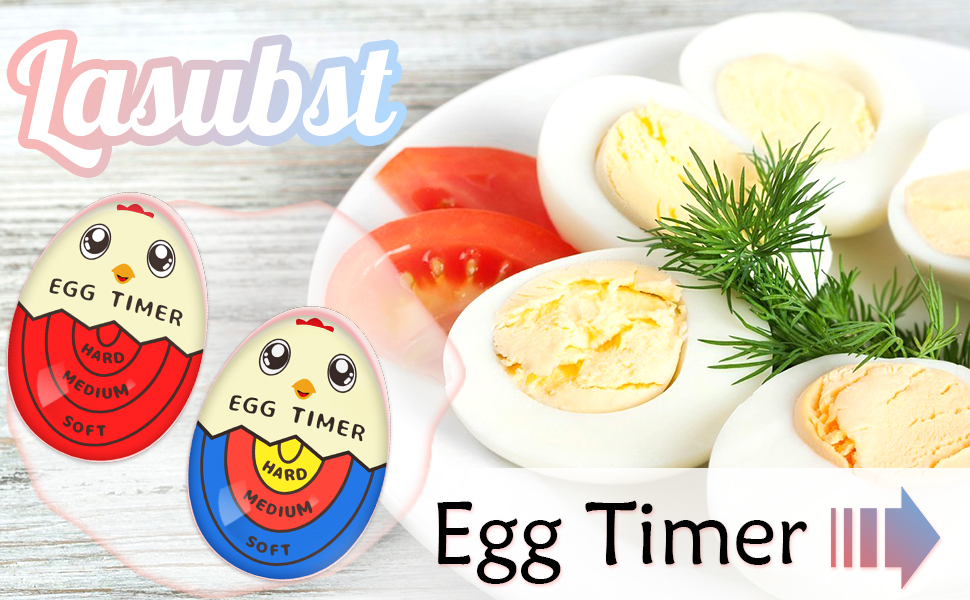 Lasubst Egg Timer that Goes in Water for Soft Medium Hard Boiled Eggs, 1 Red 1 Tricolor