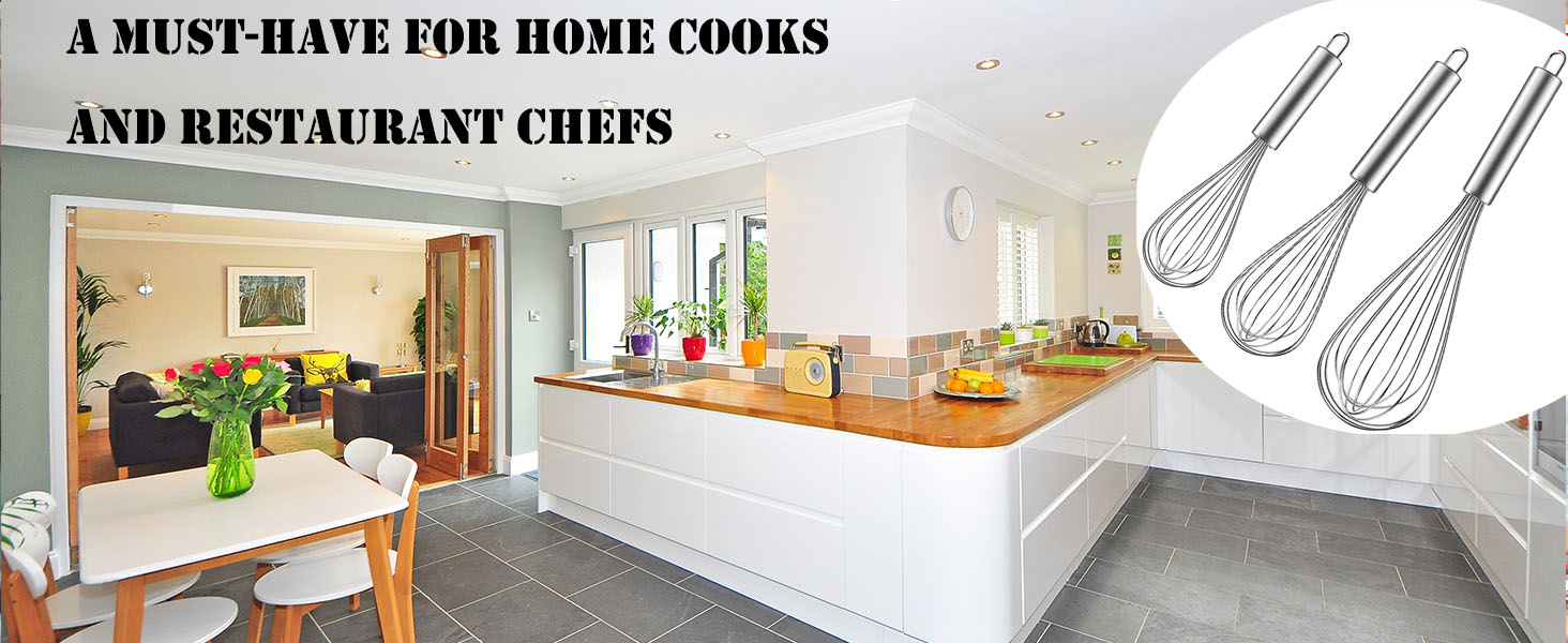 Polly Online Stainless Steel Whisk Set, 3 Packs Balloon Whisk for Cooking, Whisking, Blending (8