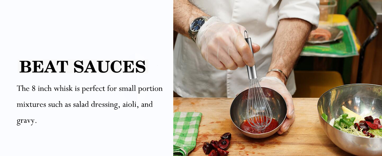 Polly Online Stainless Steel Whisk Set, 3 Packs Balloon Whisk for Cooking, Whisking, Blending (8