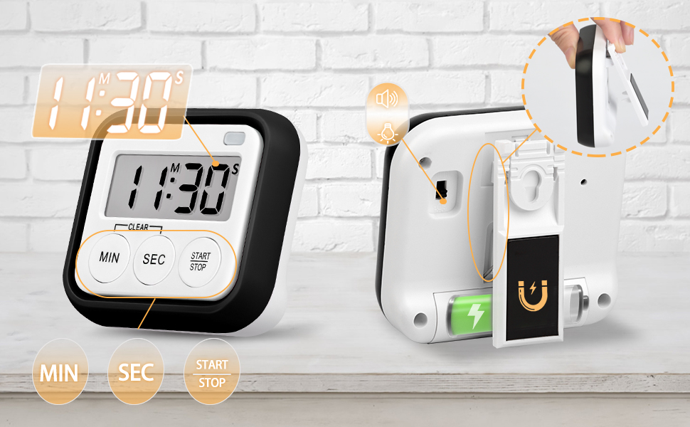 Timer, Kitchen Timers for Cooking Classroom Timer for Kids Teachers Magnetic Digital Timers 2 Pack, Black