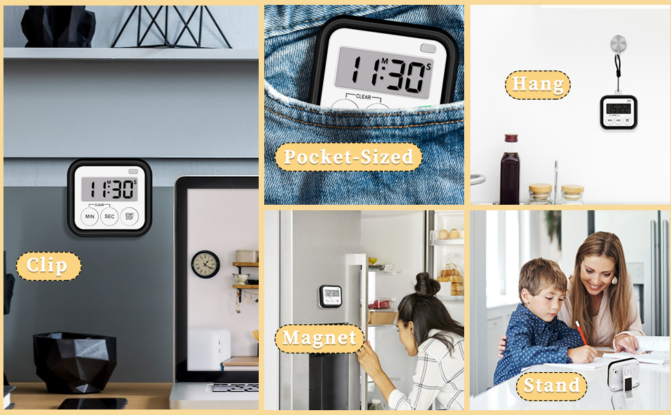 Timer, Kitchen Timers for Cooking Classroom Timer for Kids Teachers Magnetic Digital Timers 2 Pack, Black