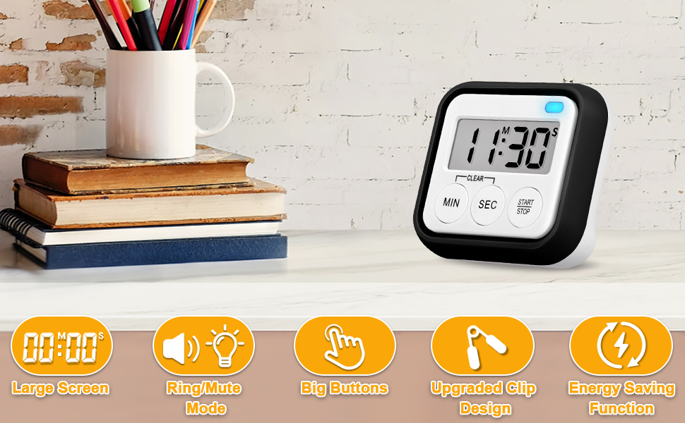 Timer, Kitchen Timers for Cooking Classroom Timer for Kids Teachers Magnetic Digital Timers 2 Pack, Black