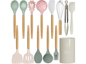 oannao Large Silicone Cooking Utensils Set - Heat Resistant Kitchen Utensils Sets,Spatula,Spoon,Turner Tongs,Whisk,Stainless Steel Cooking Utensil for Nonstick Cookware Dishwasher Safe (Black)