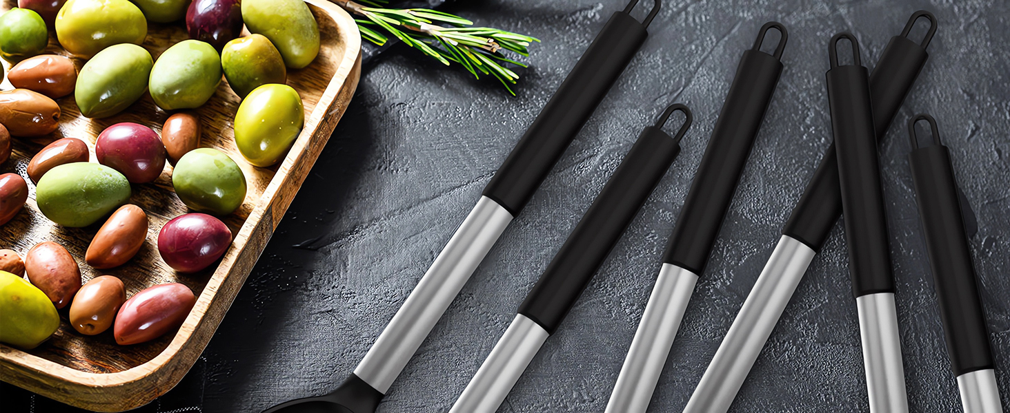 oannao Large Silicone Cooking Utensils Set - Heat Resistant Kitchen Utensils Sets,Spatula,Spoon,Turner Tongs,Whisk,Stainless Steel Cooking Utensil for Nonstick Cookware Dishwasher Safe (Black)