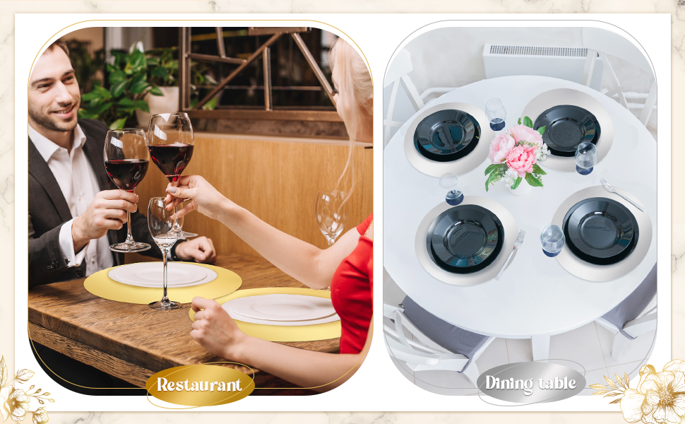 Tioncy 50 Pcs Gold Round Paper Placemats Decorative Disposable Placemats Table Mats for Dining Wedding Table Decoration Home Banquet New Years Festive Party Birthday Holiday