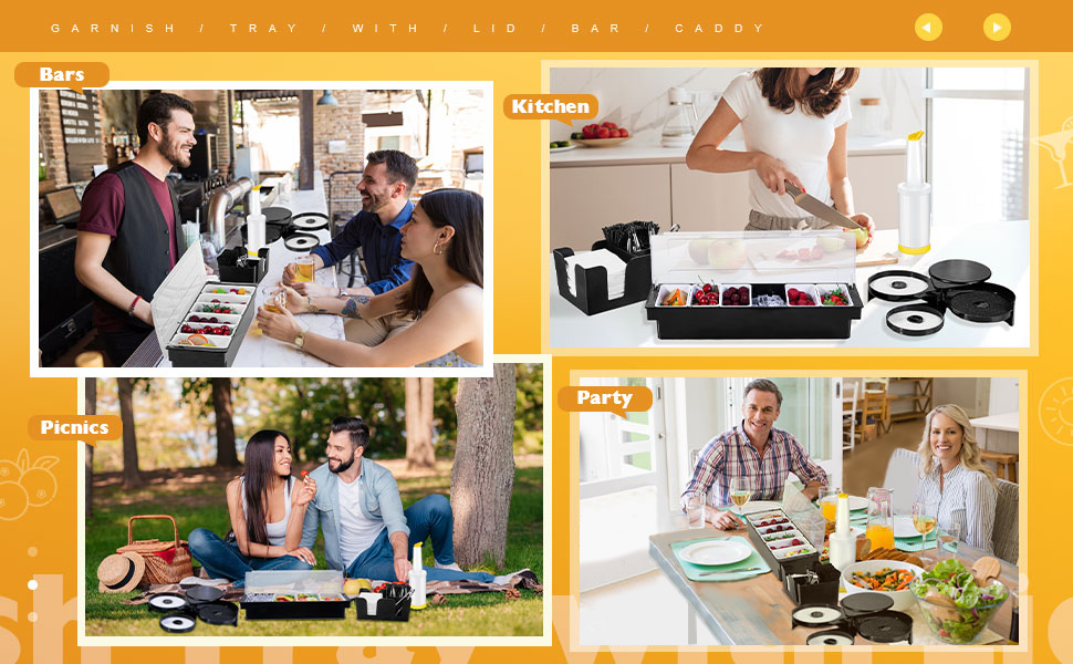 Mifoci Bartending Supplies 6 Compartments Garnish Tray with Lid Bar Caddy 3 Tier Glass Rimmer Stainless Steel Bottle Pourers Juice Pouring Cocktail Tools Plastic Serving Accessories